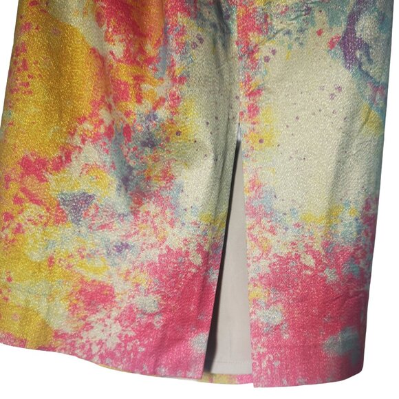 Flattering Teri Jon by Rickie Freeman Silver & Colourful Dress Size 12 - Picture 3 of 16